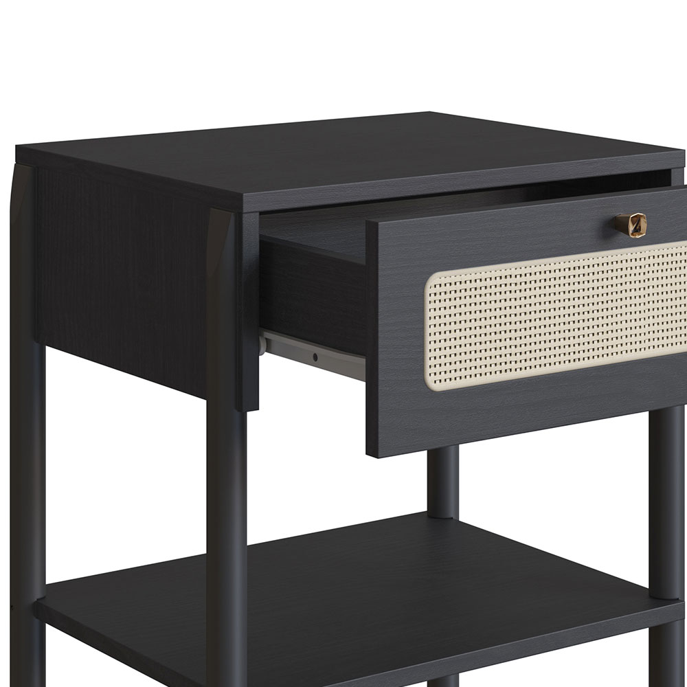 Mesa de Cabeceira Oslo 1 Gaveta Preta e Nero