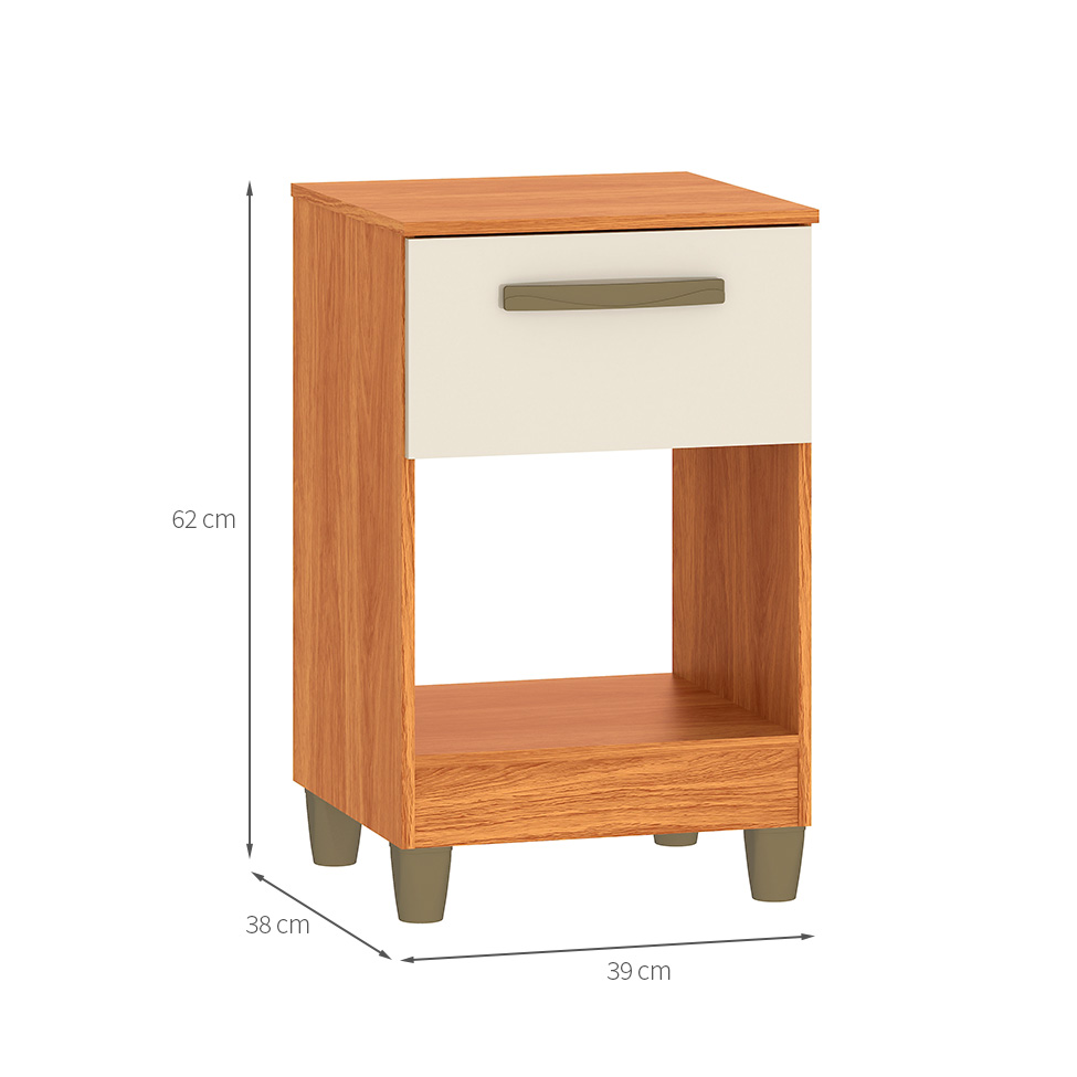 Mesa de Cabeceira Prada 1 Gaveta Cinamomo e Off White