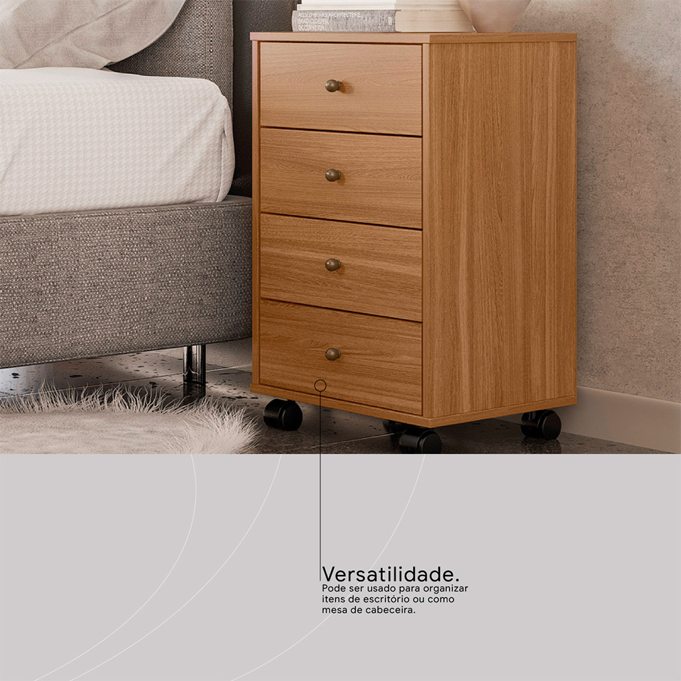Mesa de Cabeceira Presence 4 Gavetas Amêndoa