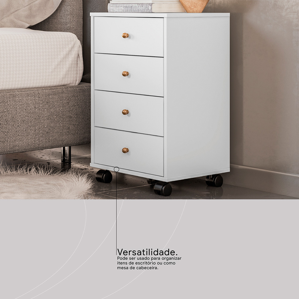 Mesa de Cabeceira Presence 4 Gavetas Branca