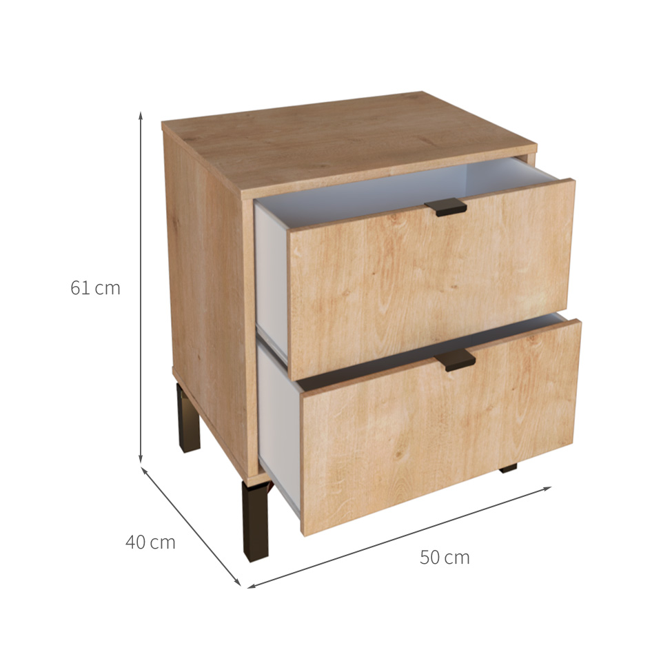 Mesa de Cabeceira Queens 2 Gavetas Amadeirada