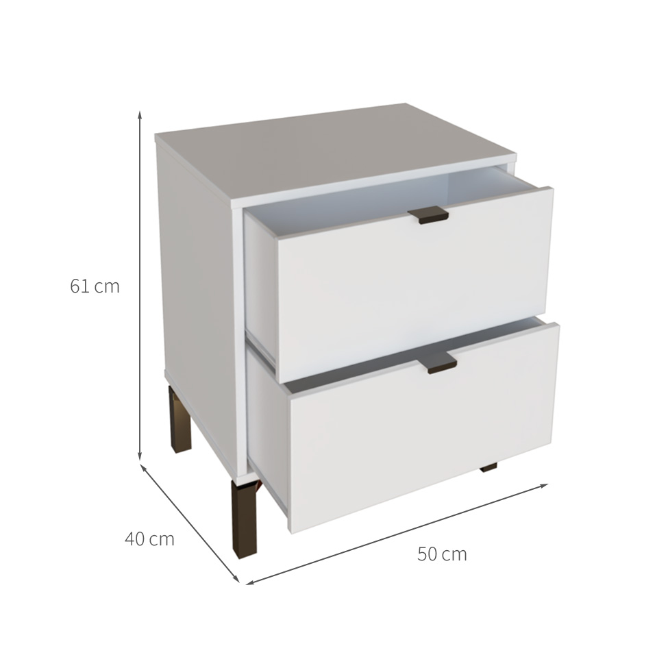 Mesa de Cabeceira Queens 2 Gavetas Branca
