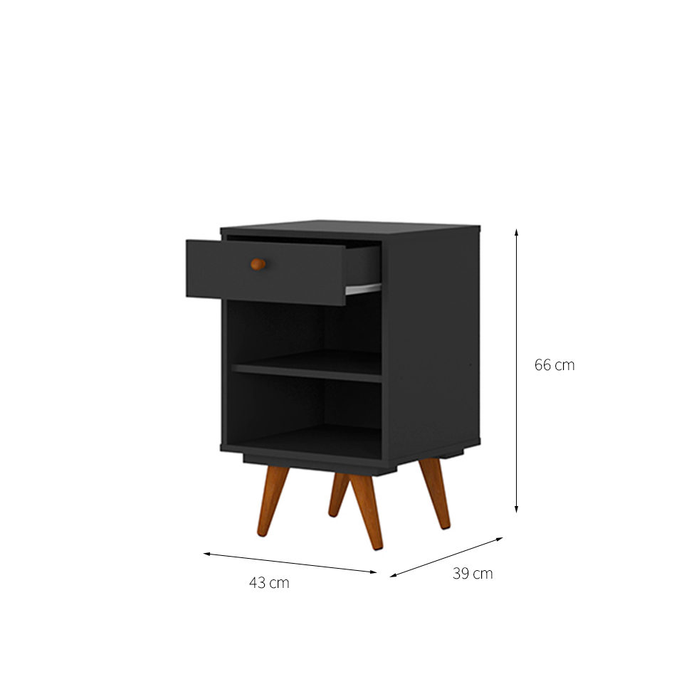 Mesa de Cabeceira Retrô Plus 1 Gaveta Preta