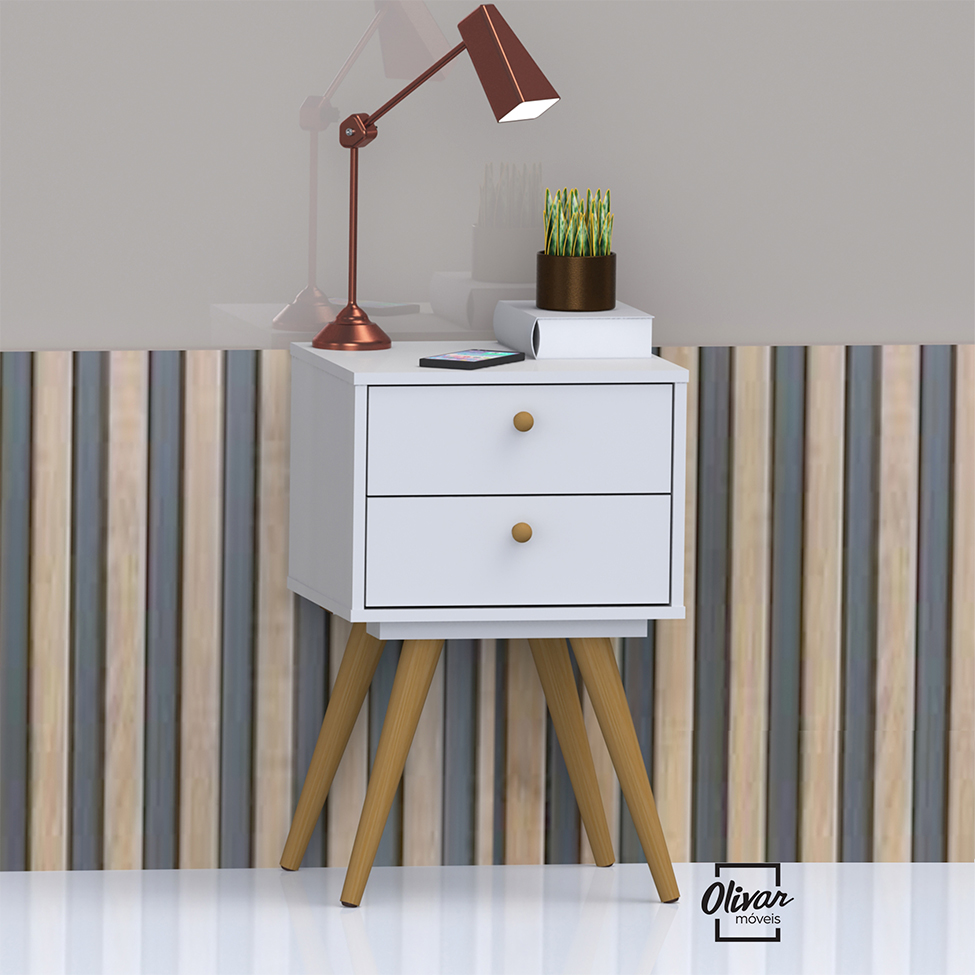 Mesa de Cabeceira Retrô Plus 2 Gavetas Branco