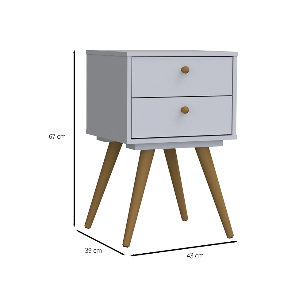 Mesa de Cabeceira Retrô Plus 2 Gavetas Branco
