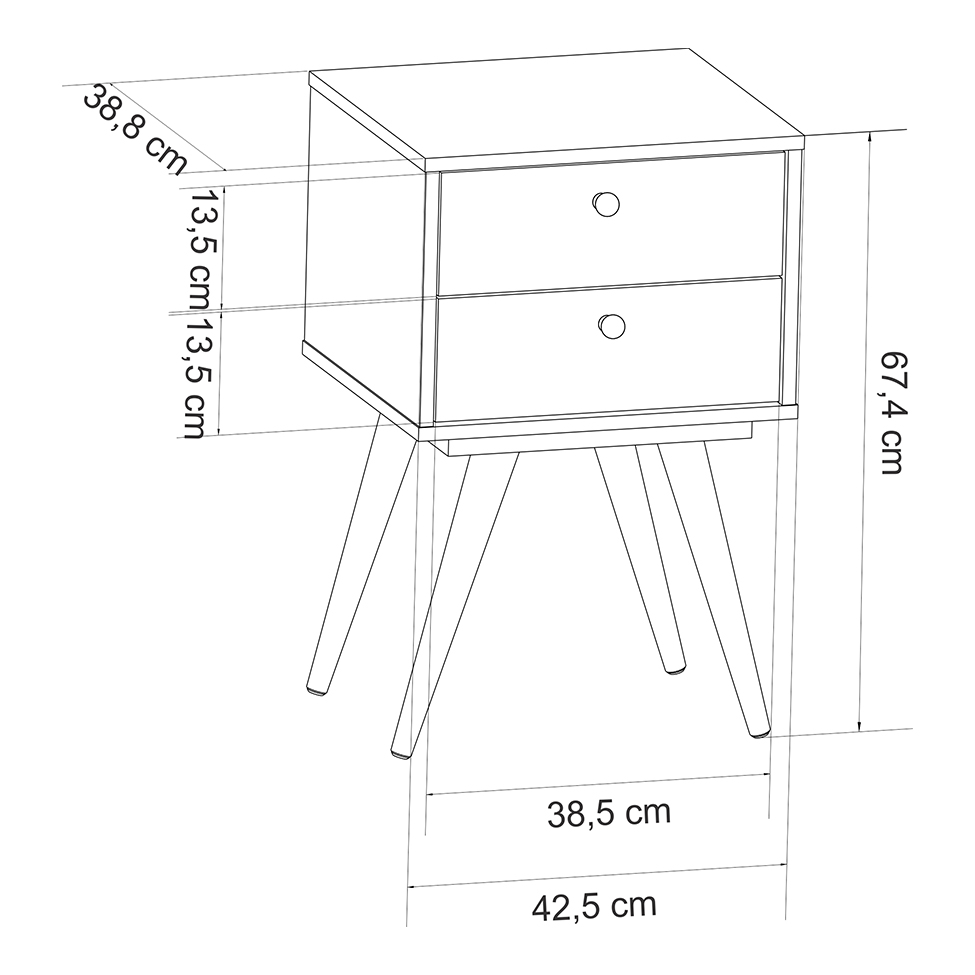 Mesa de Cabeceira Retrô Plus 2 Gavetas Branco
