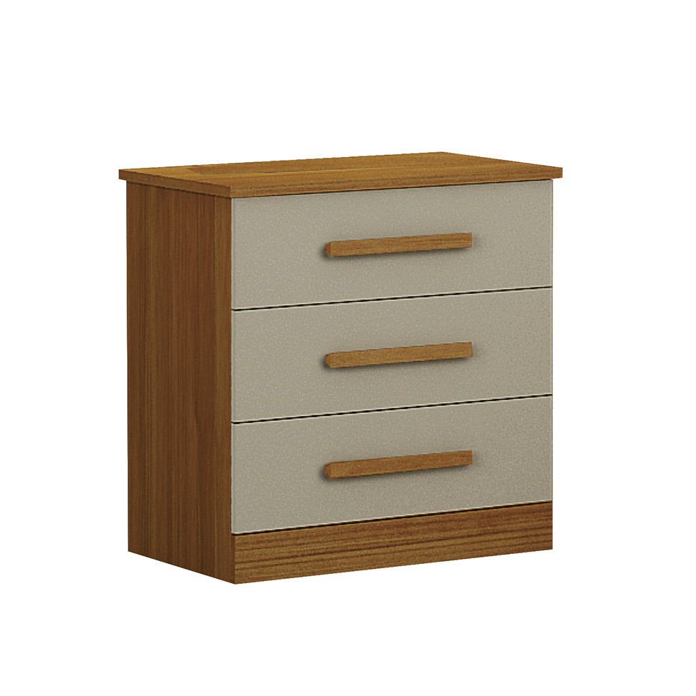 Mesa de Cabeceira Rubi 3 Gavetas Cinamomo e Off White