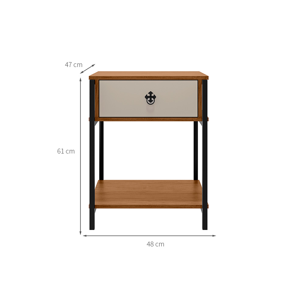 Mesa de Cabeceira Sevilha 1 Gaveta Off White e Canela