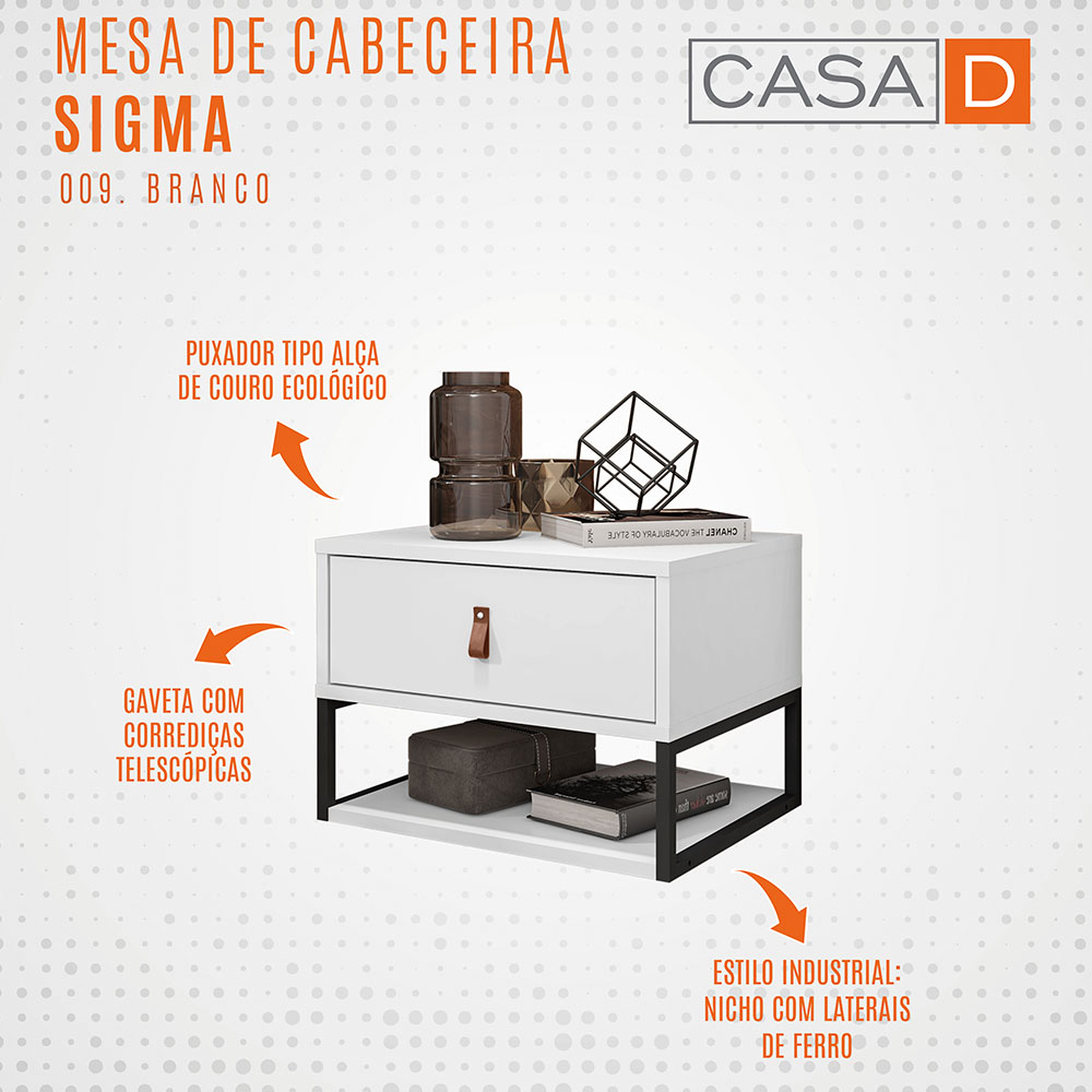 Mesa de Cabeceira Sigma 1 Gaveta Branca