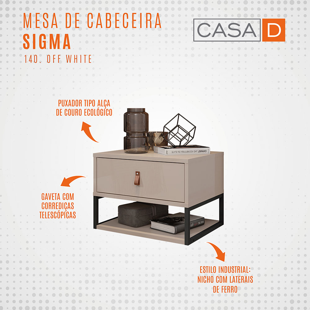 Mesa de Cabeceira Sigma 1 Gaveta Off White