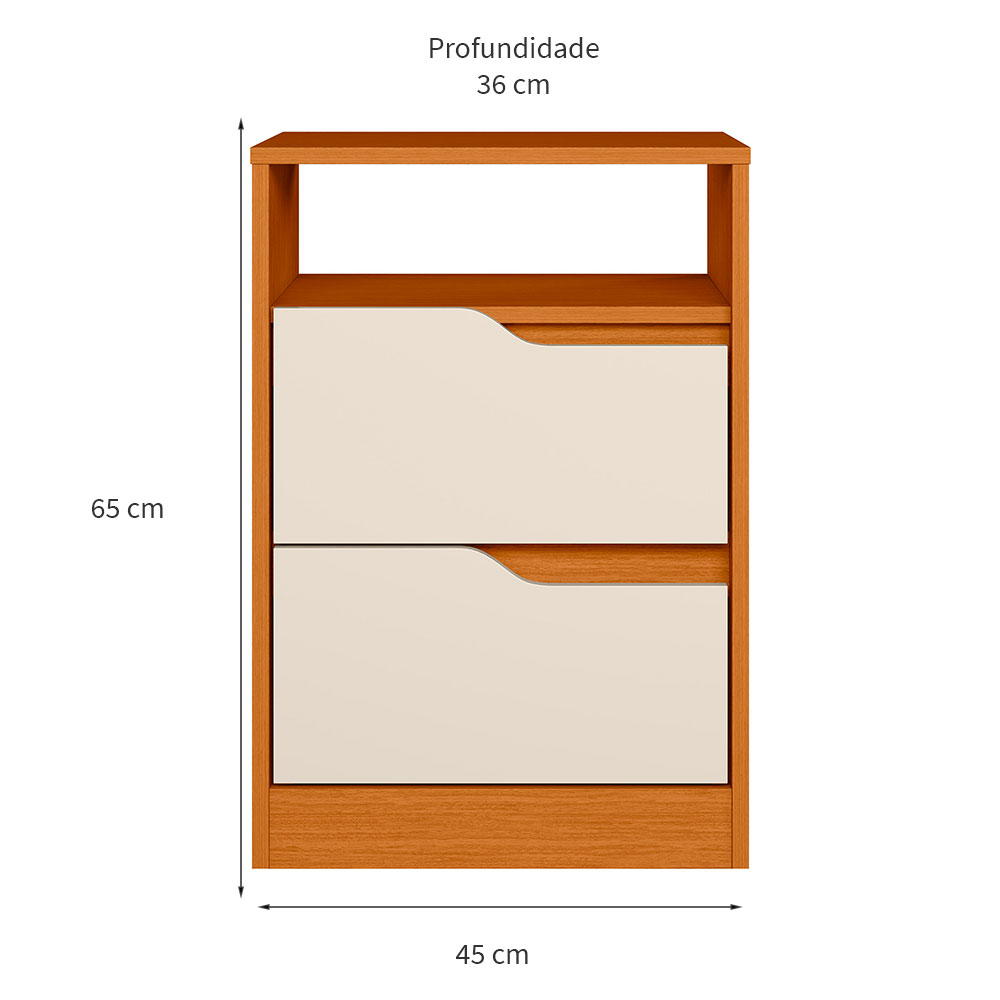 Mesa de Cabeceira Sole 2 Gavetas Cinamomo e Off White
