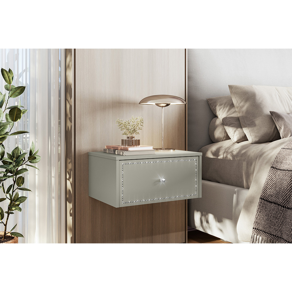 Mesa de Cabeceira Strass 2 Gavetas Off White