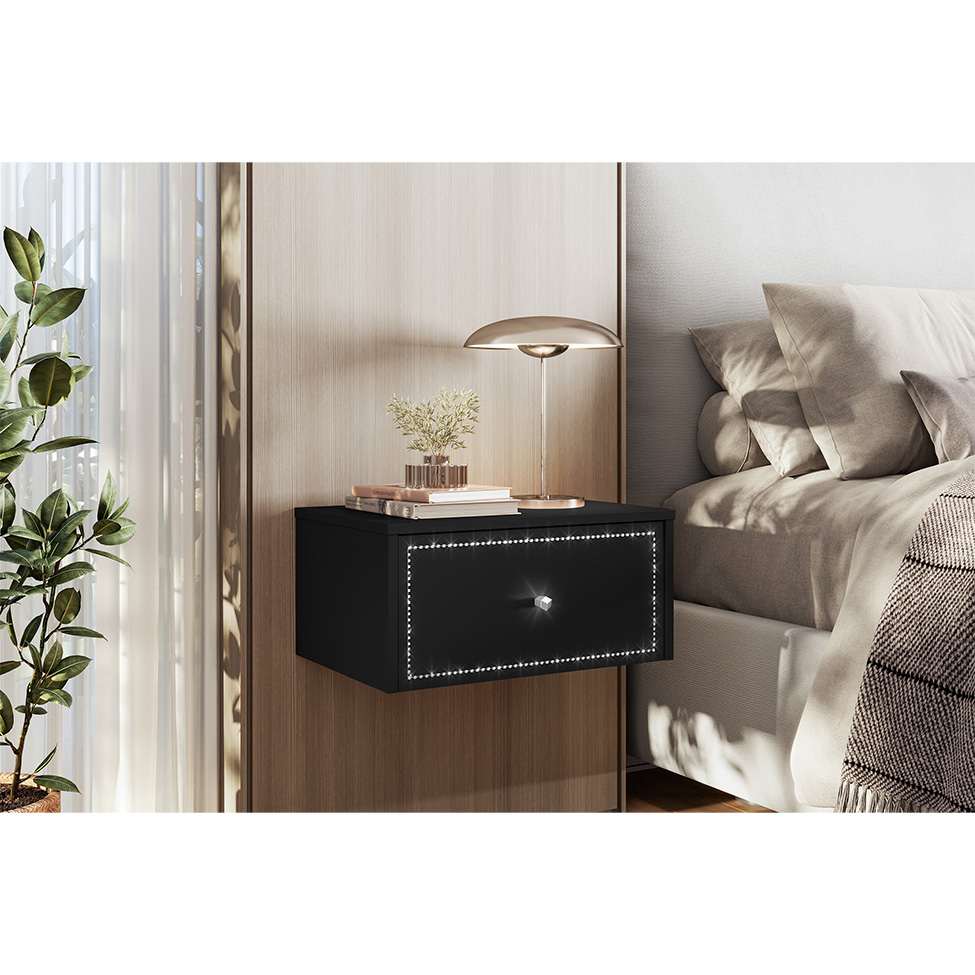 Mesa de Cabeceira Strass 2 Gavetas Preta