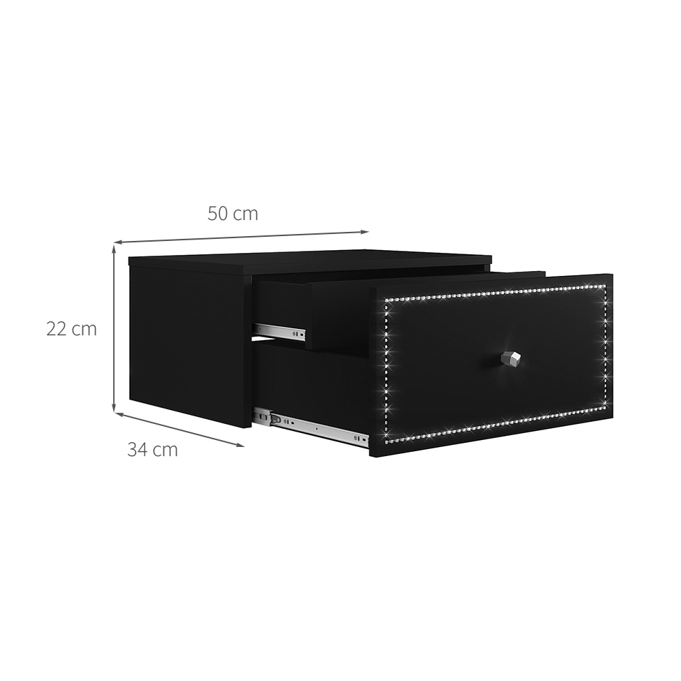 Mesa de Cabeceira Strass 2 Gavetas Preta