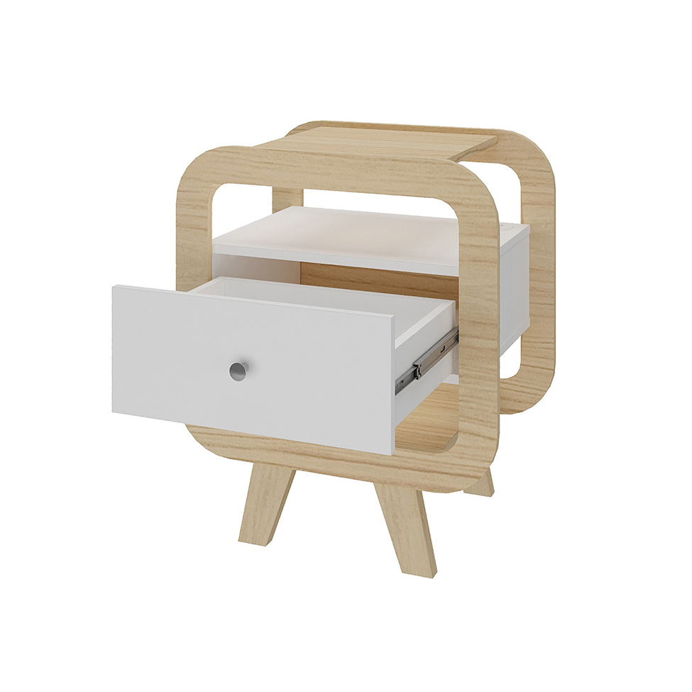 Mesa de Cabeceira Theo com USB 1 Gaveta Branco e Naturale