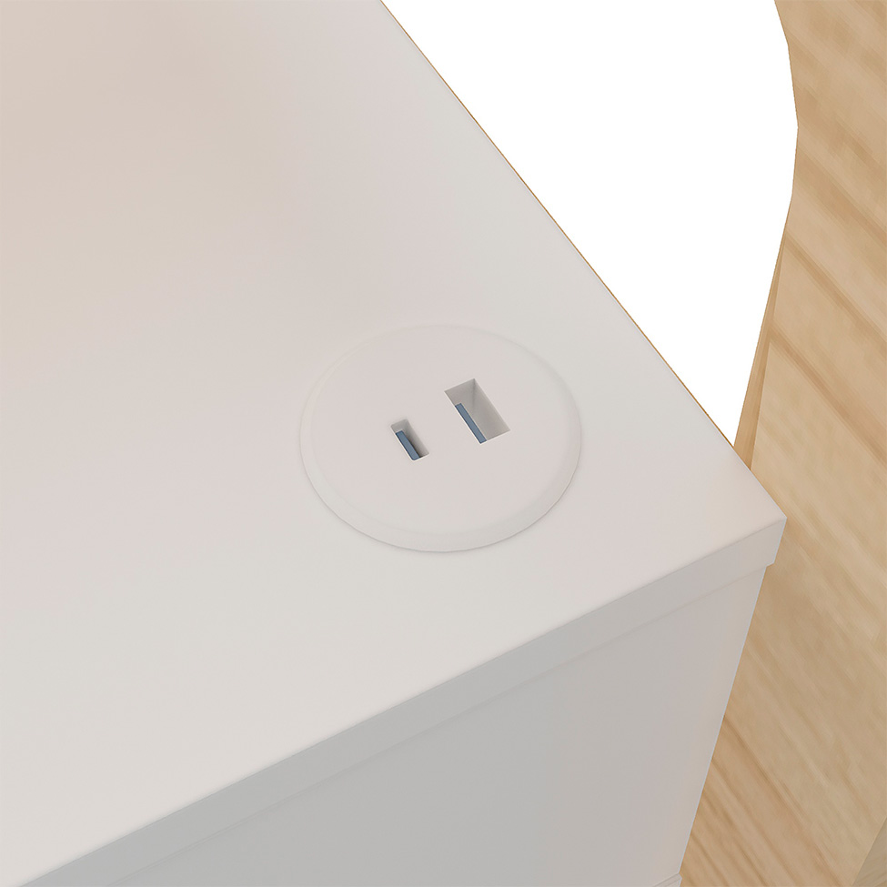 Mesa de Cabeceira Theo com USB 1 Gaveta Branco e Naturale