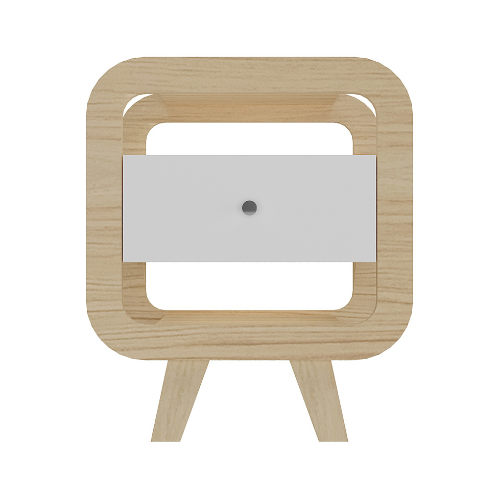 Mesa de Cabeceira Theo com USB 1 Gaveta Branco e Naturale