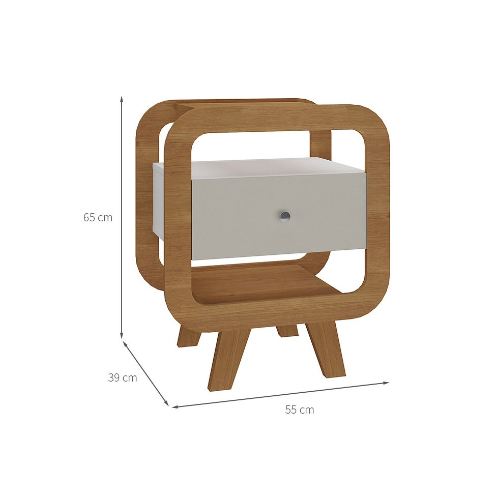 Mesa de Cabeceira Theo com USB 1 Gaveta Off White e Cinamomo