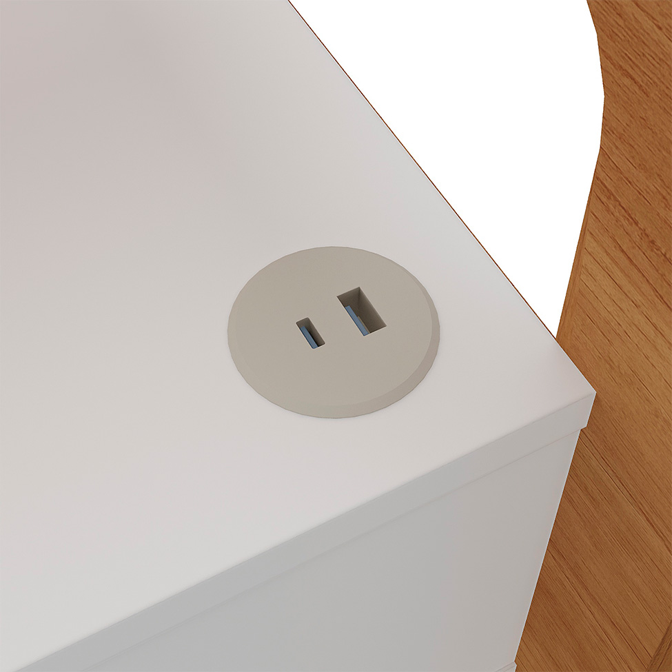 Mesa de Cabeceira Theo com USB 1 Gaveta Off White e Cinamomo