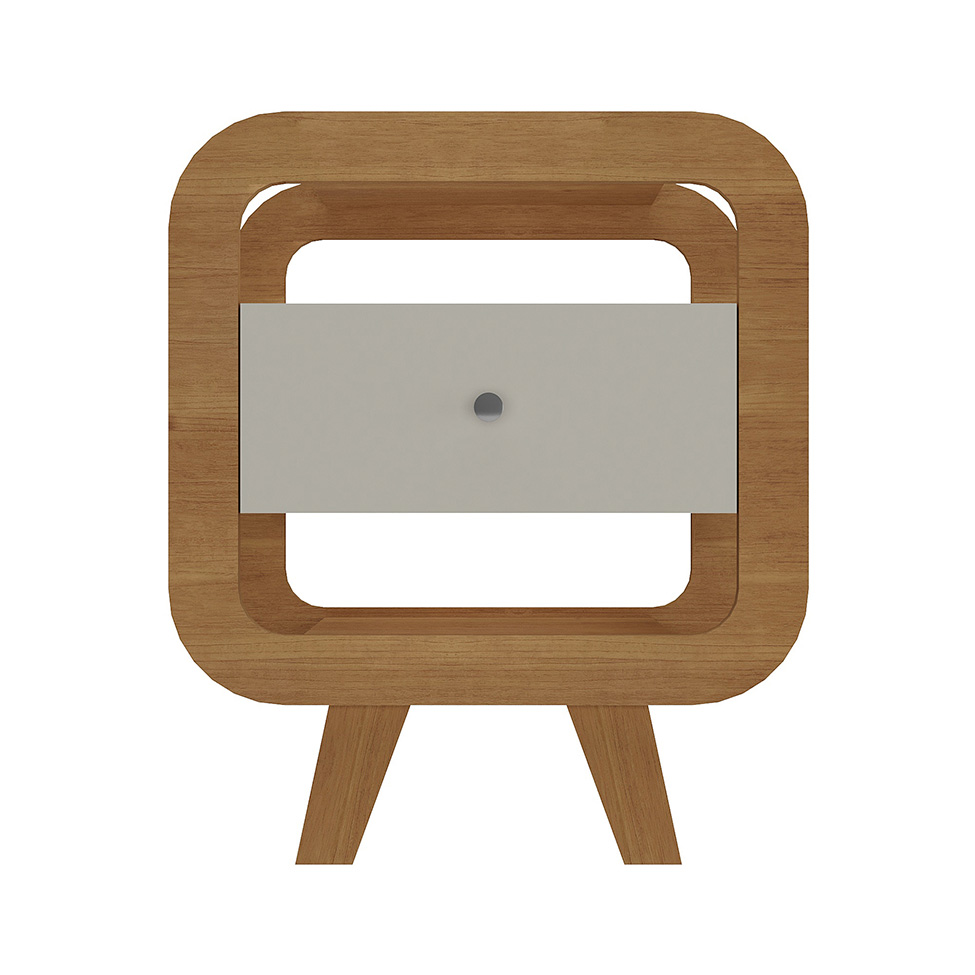 Mesa de Cabeceira Theo com USB 1 Gaveta Off White e Cinamomo