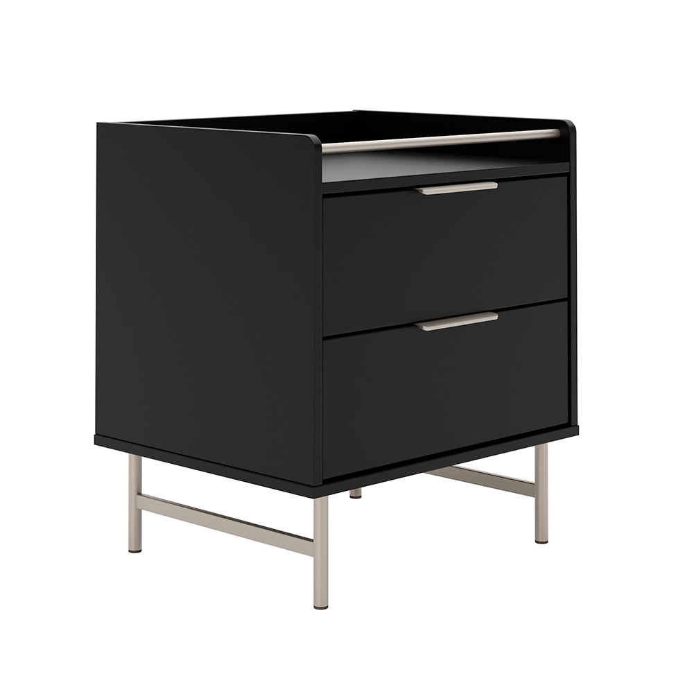 Mesa de Cabeceira Yves com LED  2 Gavetas Preta e Champanhe