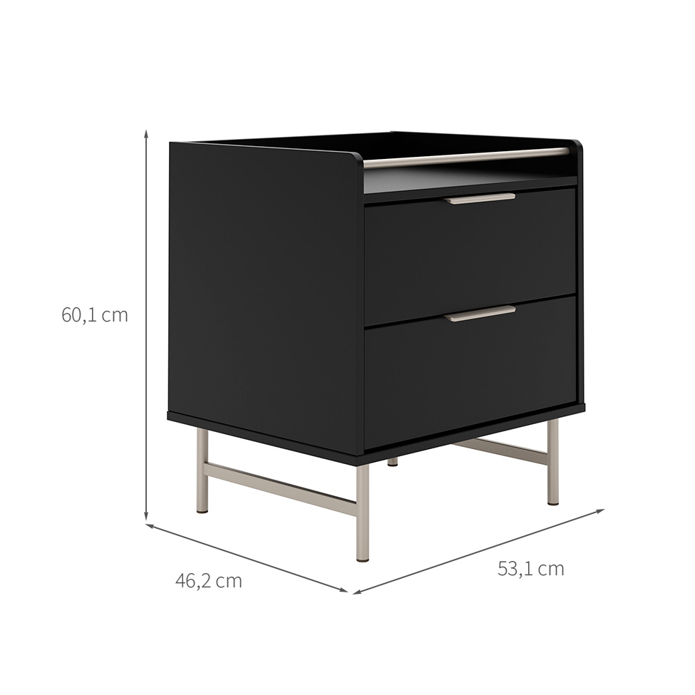 Mesa de Cabeceira Yves com LED  2 Gavetas Preta e Champanhe