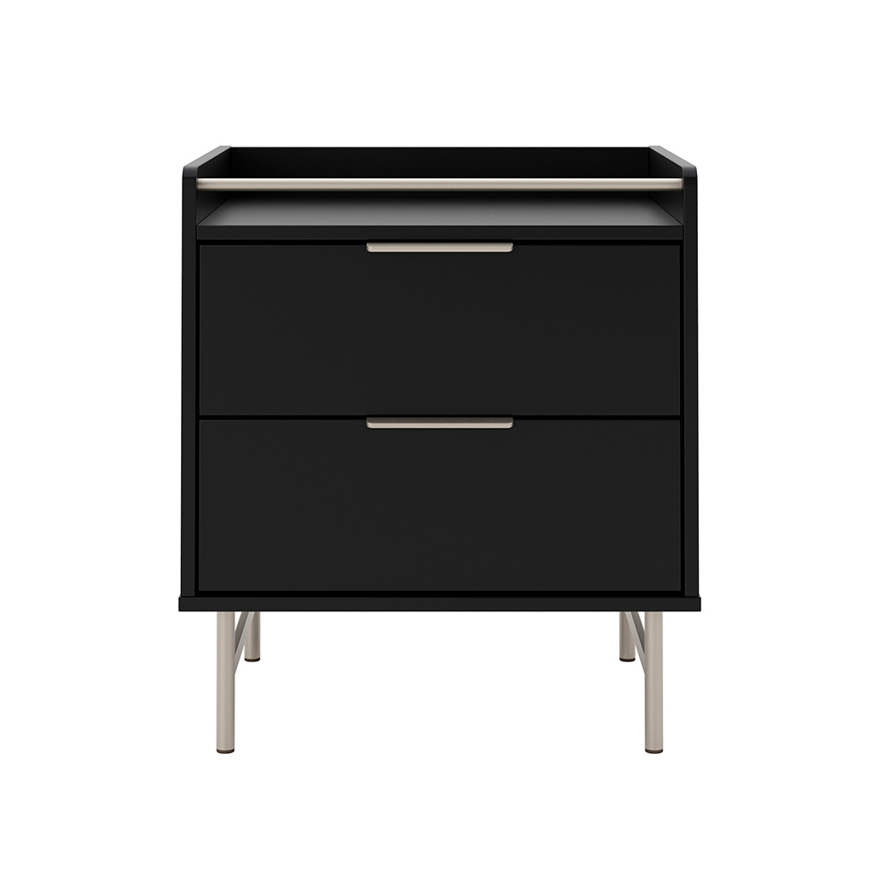 Mesa de Cabeceira Yves com LED  2 Gavetas Preta e Champanhe