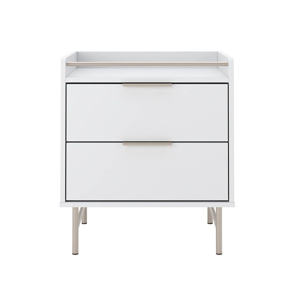 Mesa de Cabeceira Yves com LED 2 Gavetas Branca e Champanhe