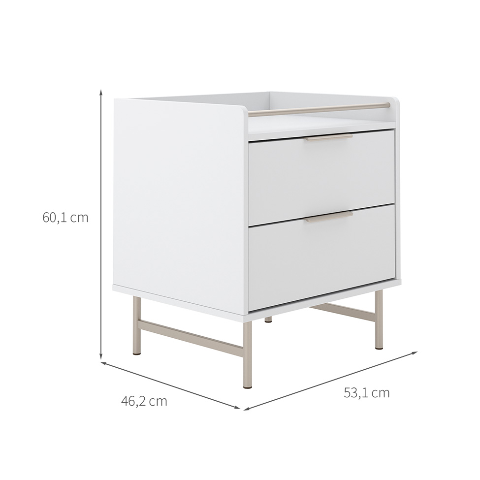 Mesa de Cabeceira Yves com LED 2 Gavetas Branca e Champanhe