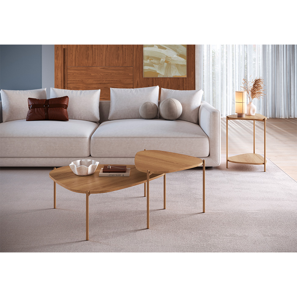 Mesa de Centro Complementos Orgânica Hanover e Dourada 77 cm