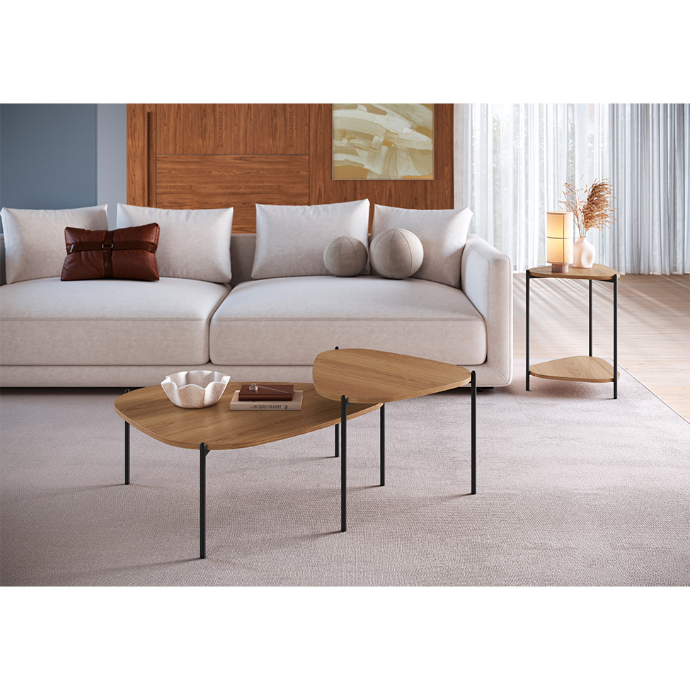 Mesa de Centro Complementos Orgânica Hanover e Preta 77 cm