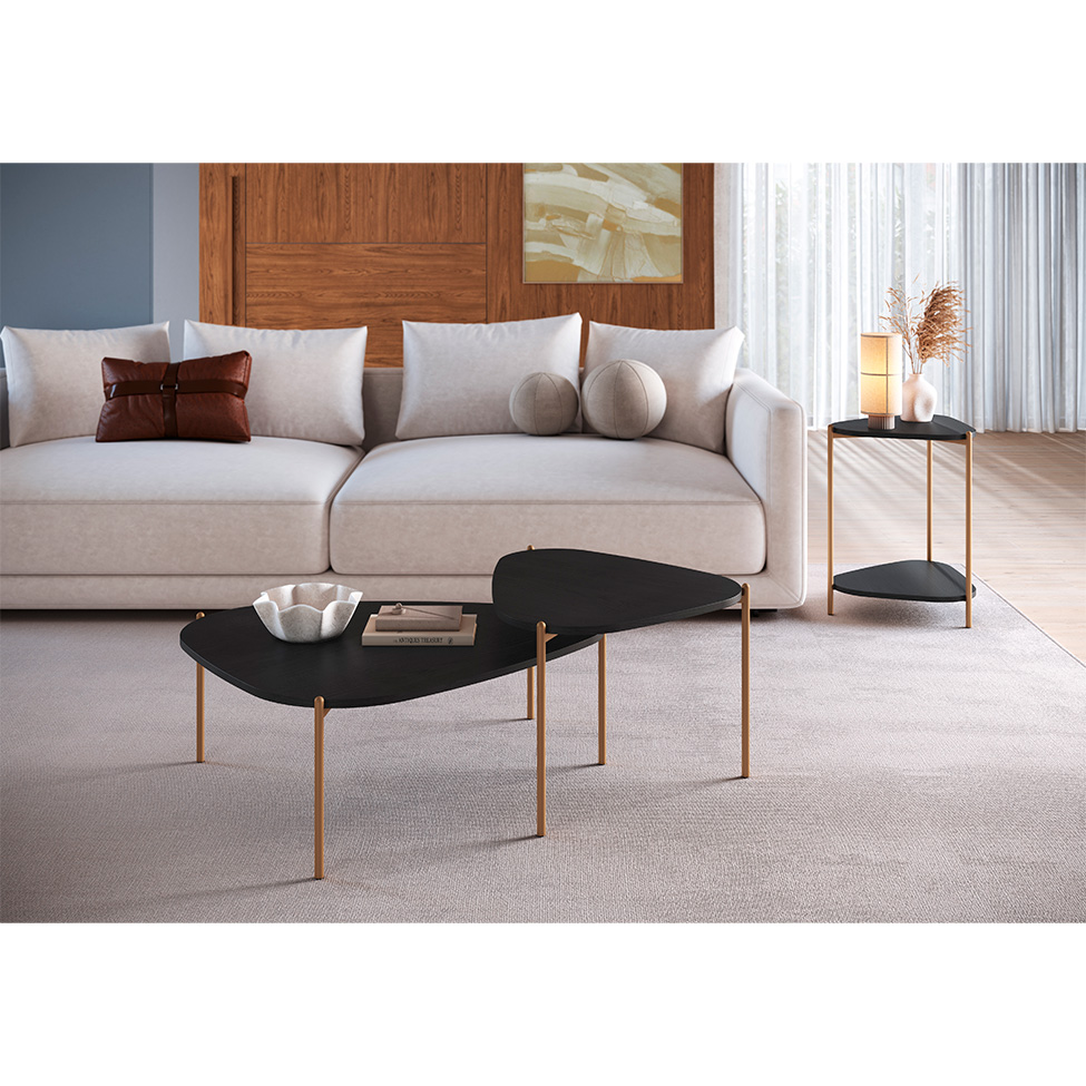 Mesa de Centro Complementos Orgânica Nero e Dourada 59 cm
