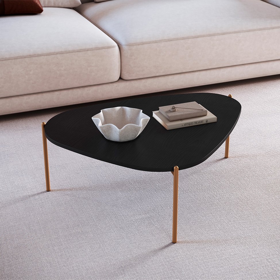 Mesa de Centro Complementos Orgânica Nero e Dourada 77 cm
