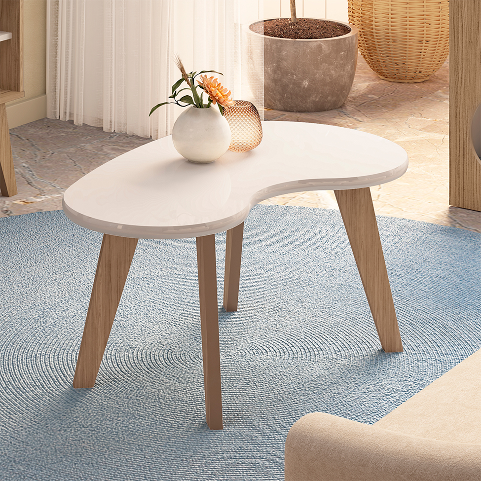 Mesa de Centro Orgânica Off White e Carvalho