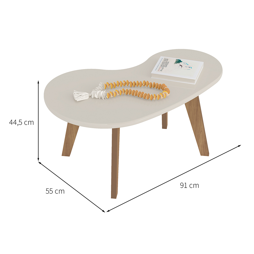 Mesa de Centro Orgânica Off White e Carvalho