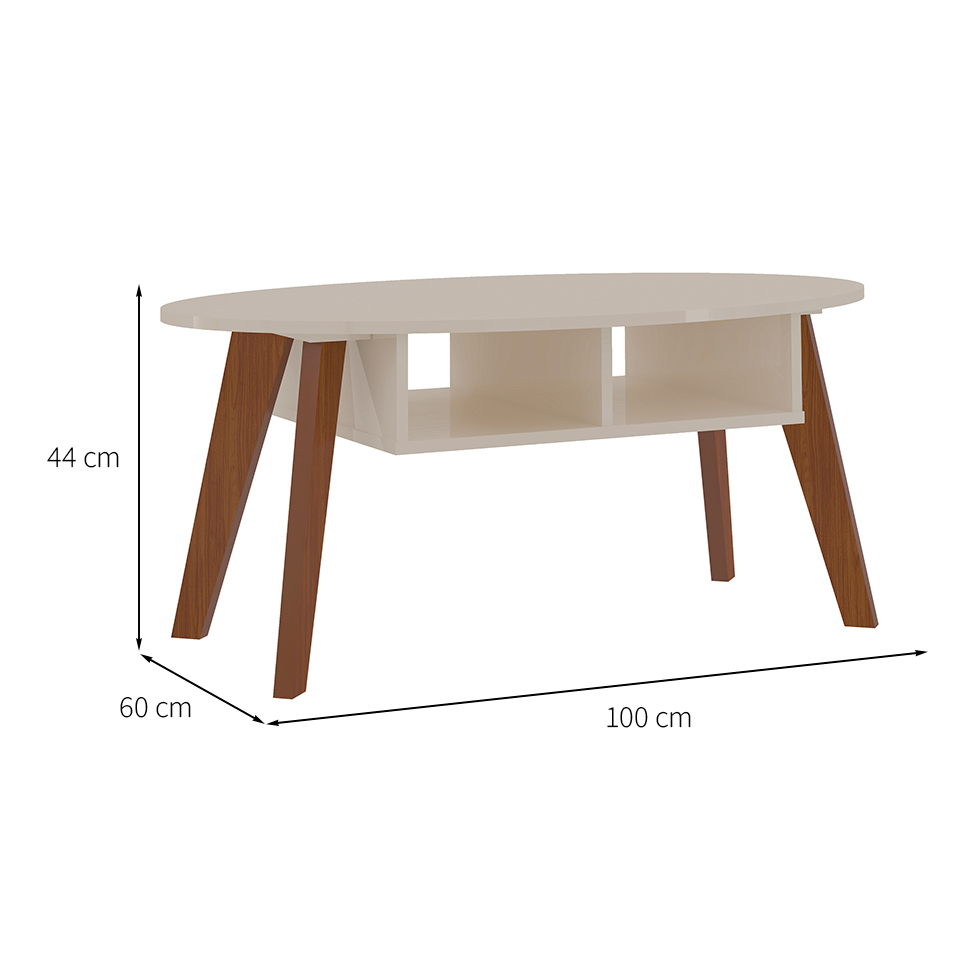Mesa de Centro Oval Diva Off White e Cedro