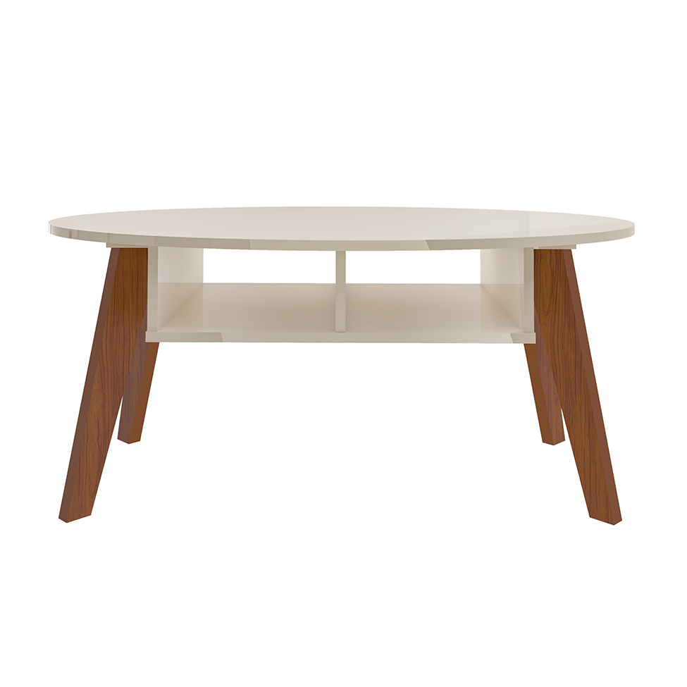 Mesa de Centro Oval Diva Off White e Cedro