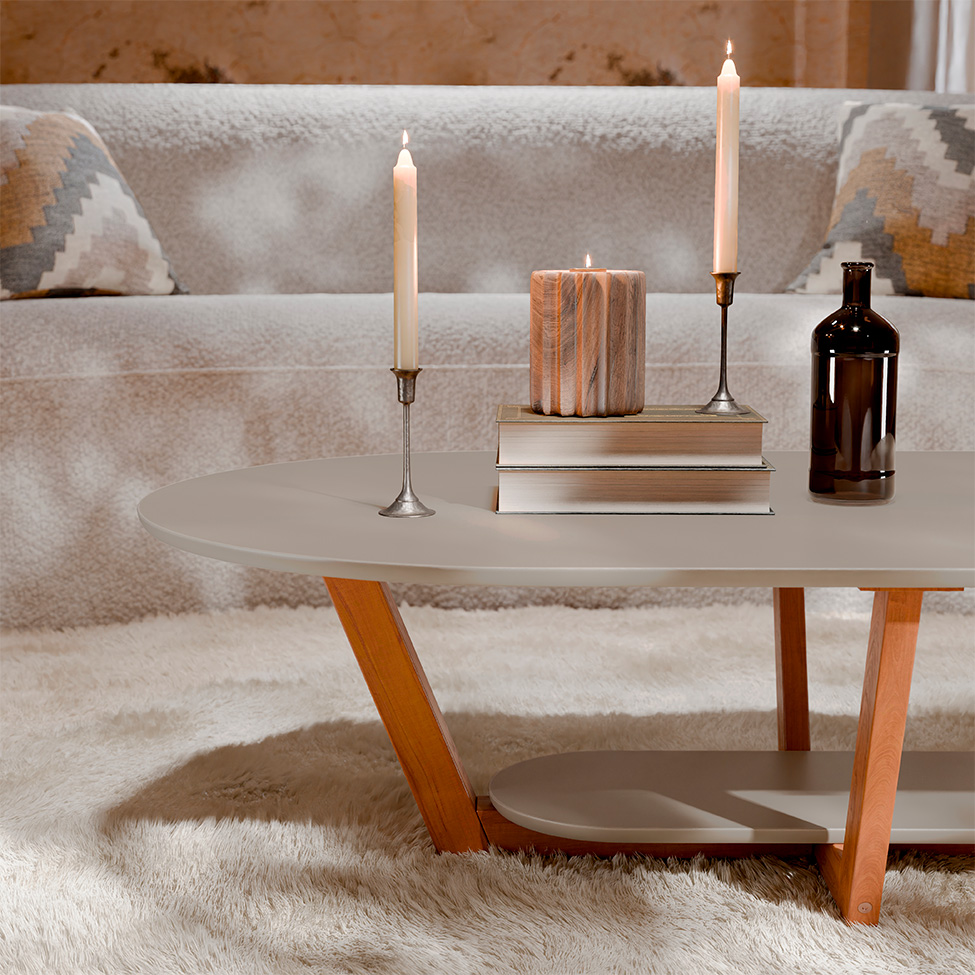 Mesa de Centro Oval Elegance Gianduia e Nature