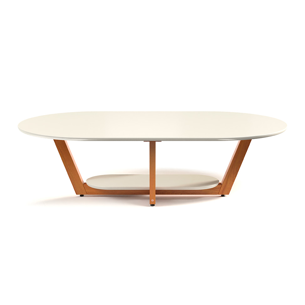 Mesa de Centro Oval Elegance Off White e Nature