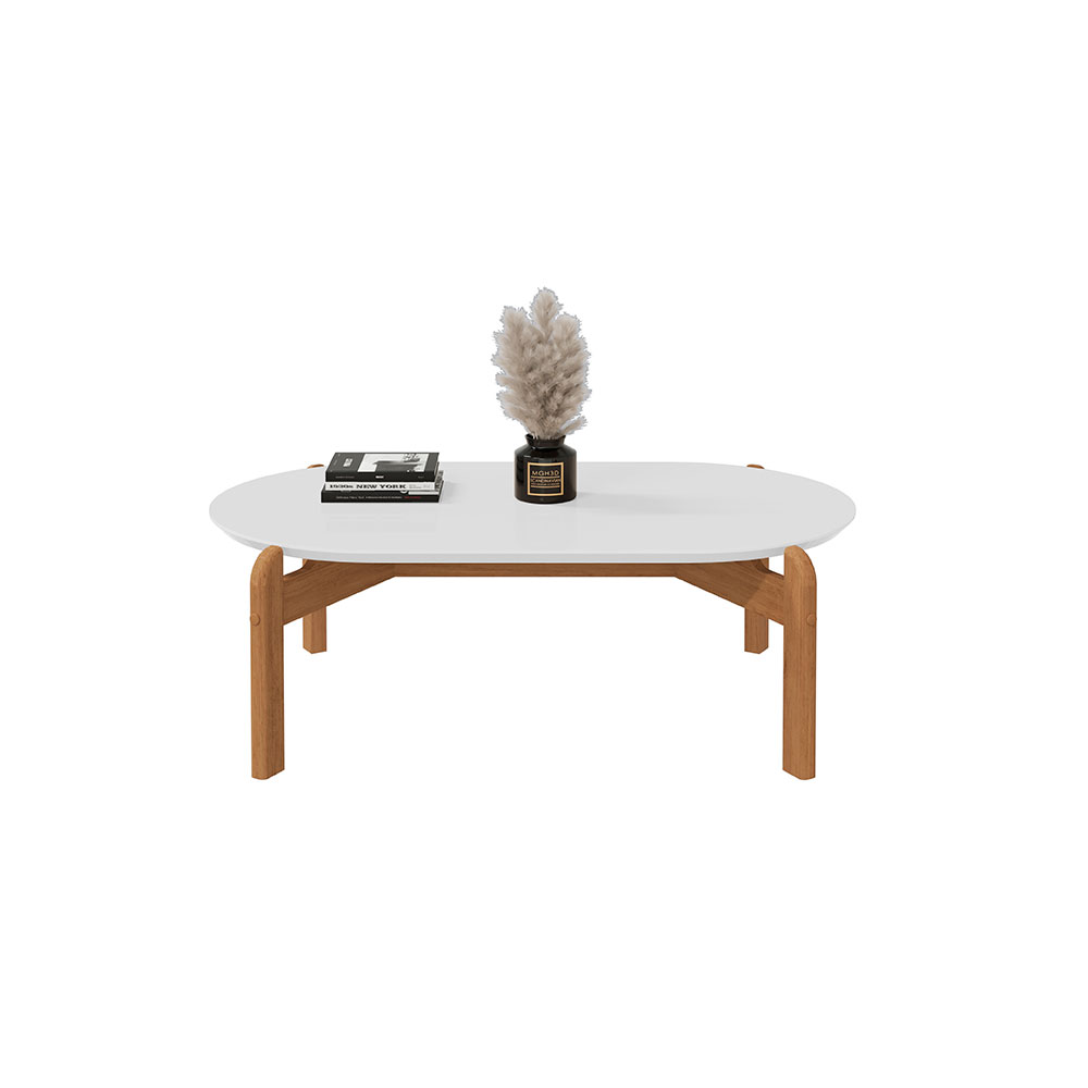 Mesa de Centro Oval Lizz Branco e Cedro