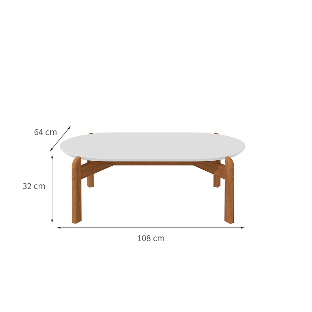 Mesa de Centro Oval Lizz Branco e Cedro