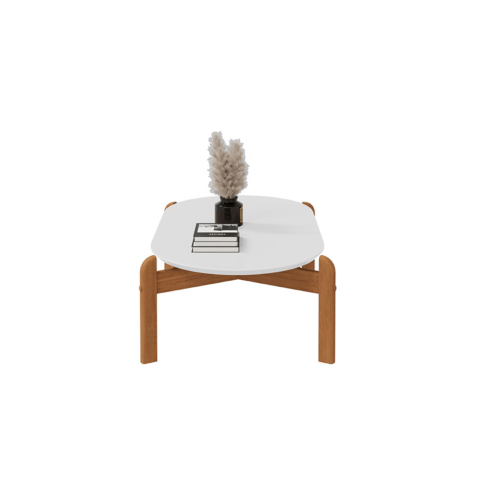Mesa de Centro Oval Lizz Branco e Cedro