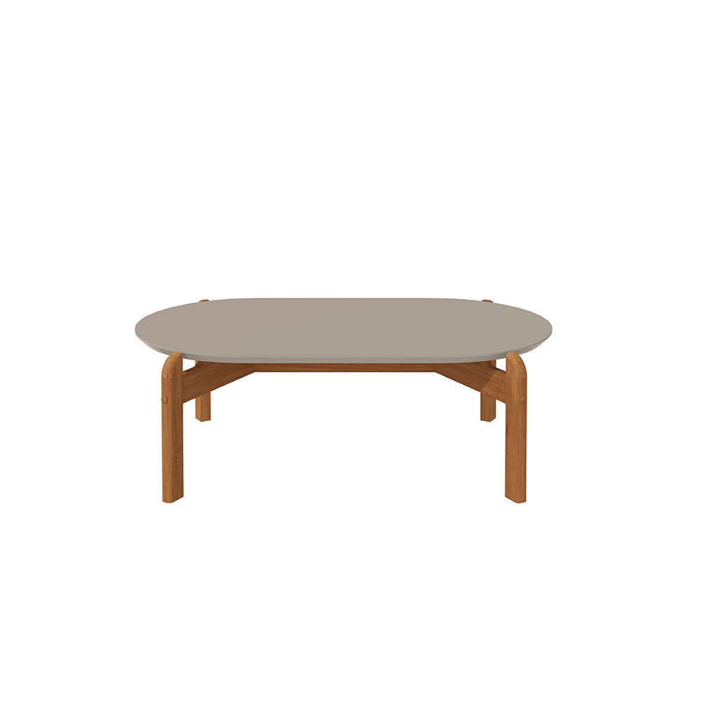 Mesa de Centro Oval Lizz Off White e Cedro