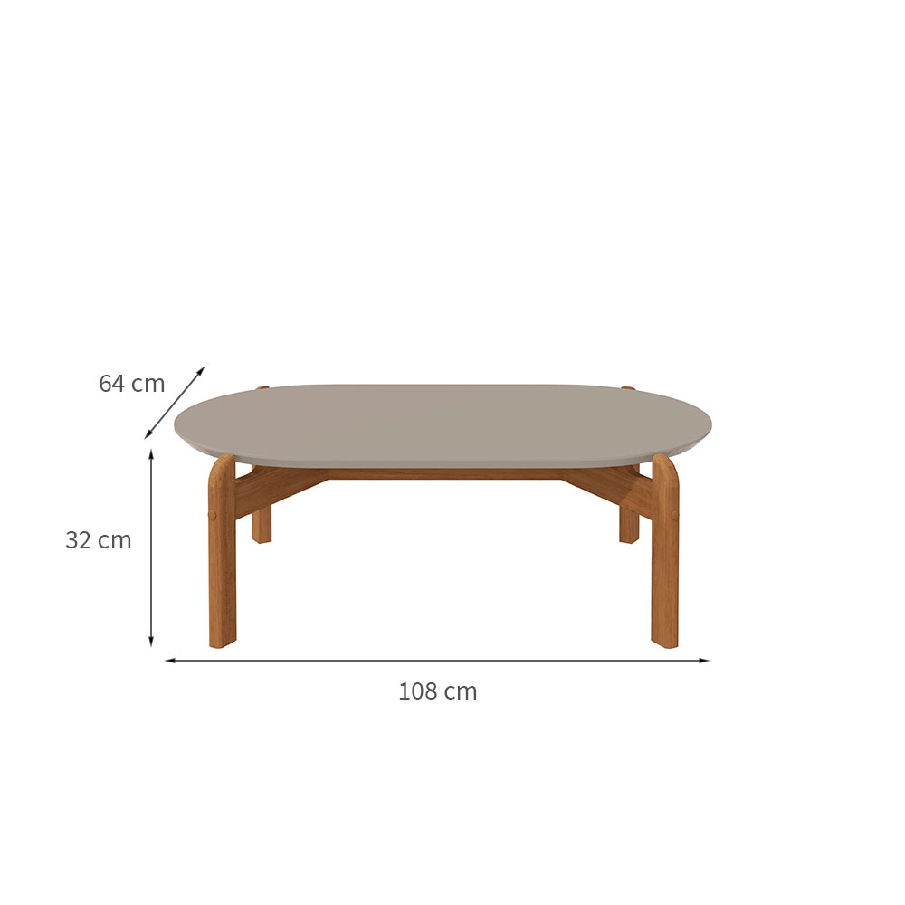 Mesa de Centro Oval Lizz Off White e Cedro
