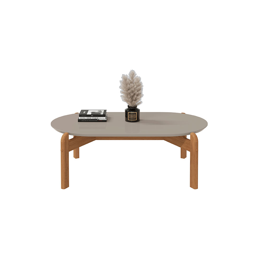 Mesa de Centro Oval Lizz Off White e Cedro