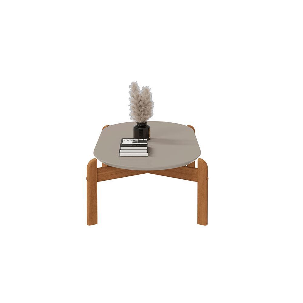 Mesa de Centro Oval Lizz Off White e Cedro
