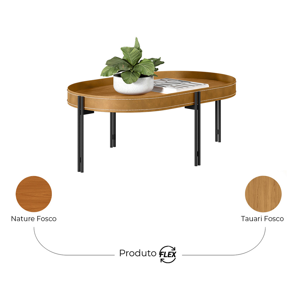 Mesa de Centro Oval Mônaco Flex Nature e Tauari