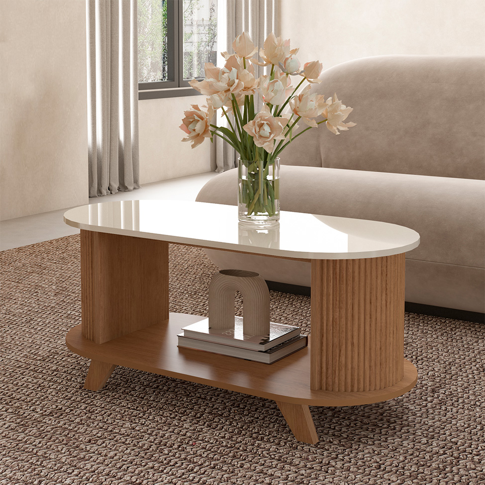Mesa de Centro Oval Vivaldi Cinamomo e Off White