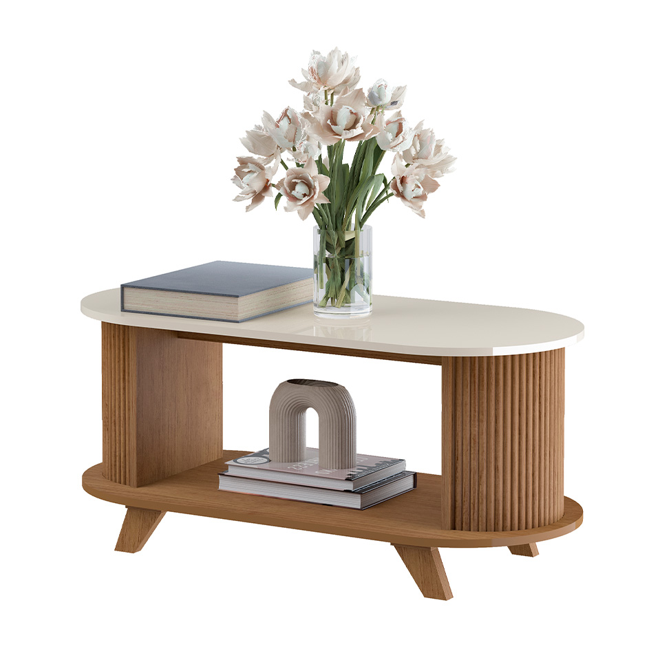 Mesa de Centro Oval Vivaldi Cinamomo e Off White