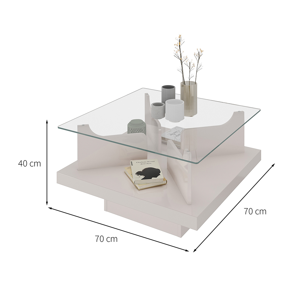 Mesa de Centro Quadrada Clear Off White